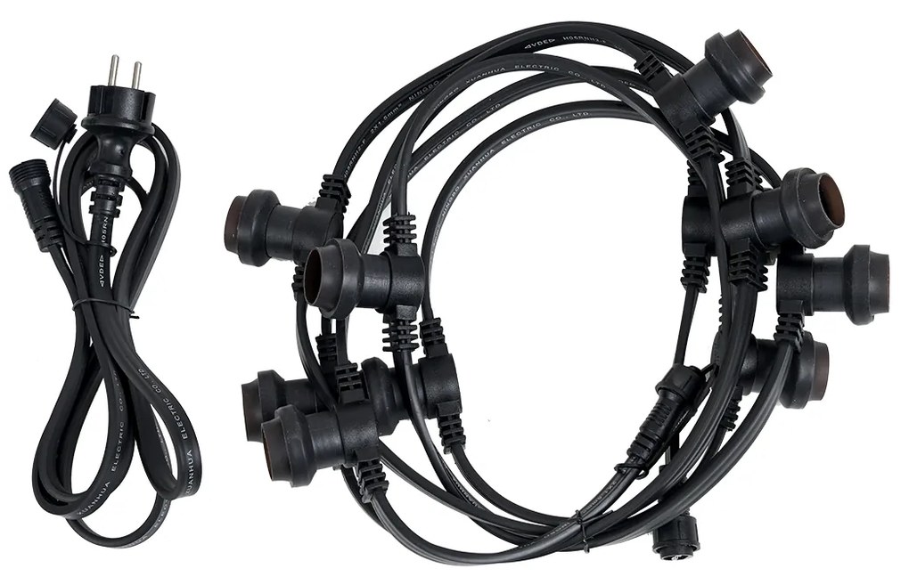Fio de Luzes Preto Conectável com Ficha, 6m, 10 Luzes E27, IP64 - Lubber