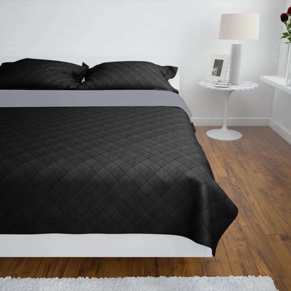 Colcha dupla face acolchoada preto/cinzento 170 x 210 cm