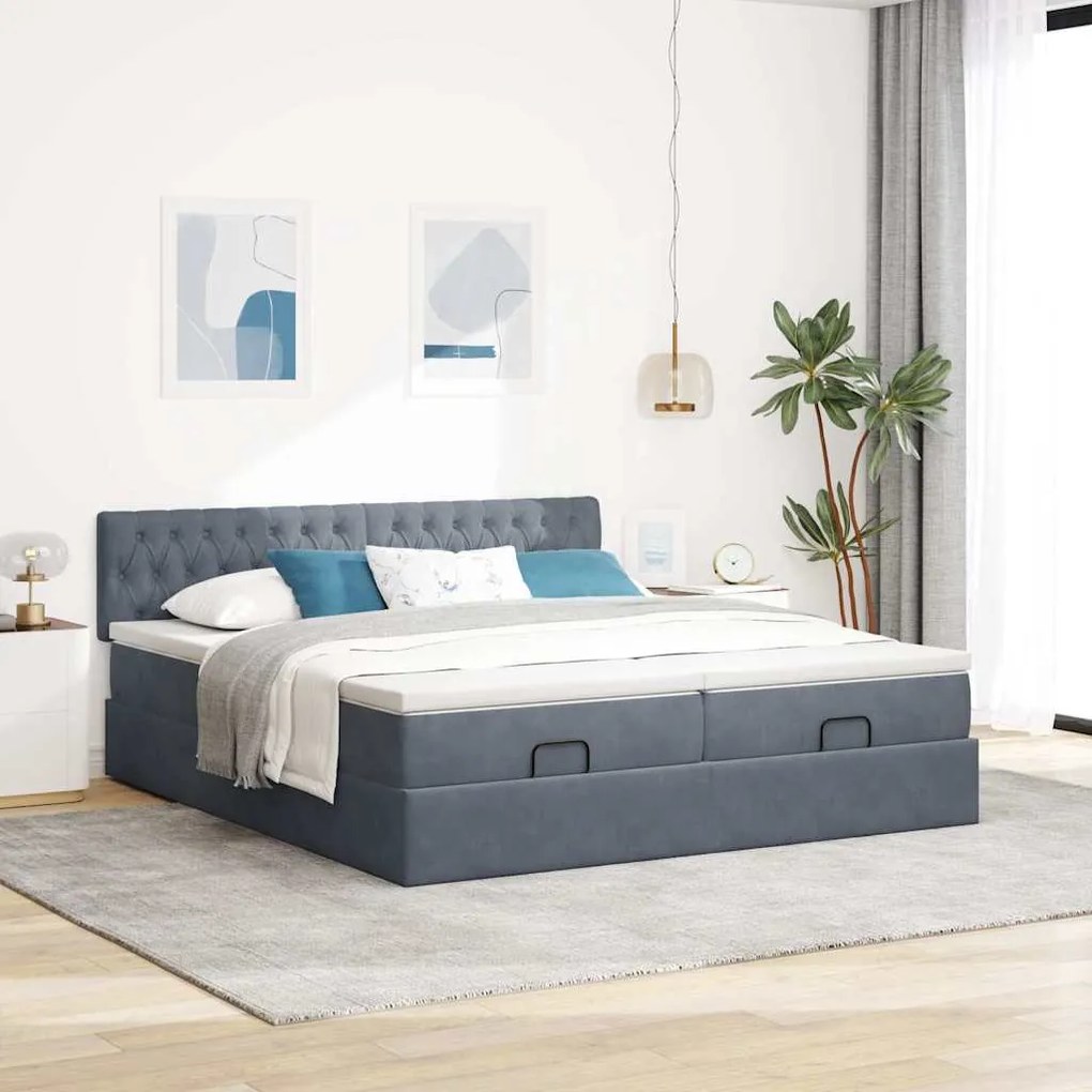 Estrutura cama otomana colchões 180x200 cm cinzento escuro