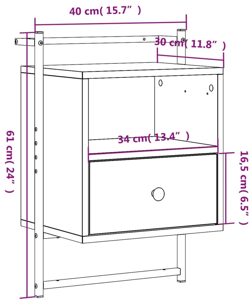 Mesas cabeceira 2 pcs 40x30x61 deriv. madeira carvalho castanho