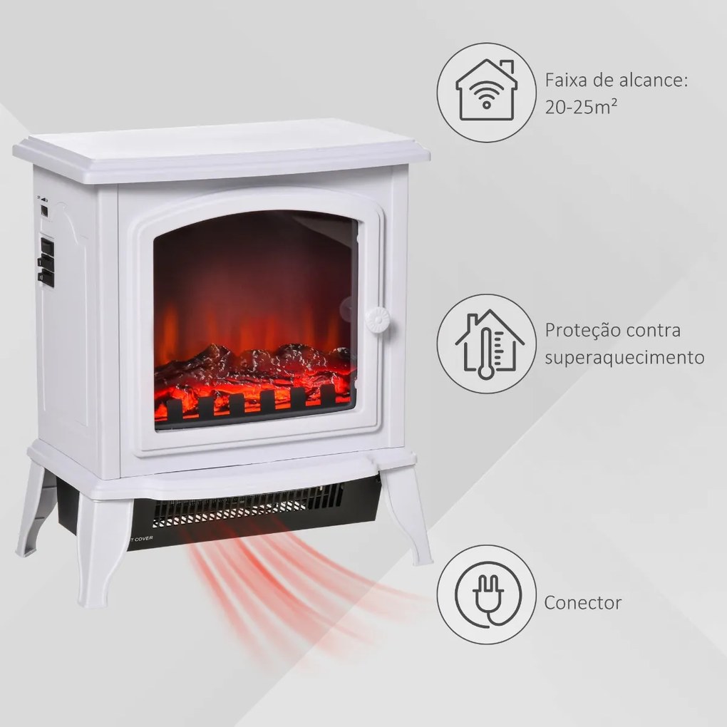 Lareira Elétrica Portátil 1000/2000W com Simulação de Chama Termostato Ajustável e Proteção de Superaquecimento para Salas de até 25m² 36,5x24x41,5cm