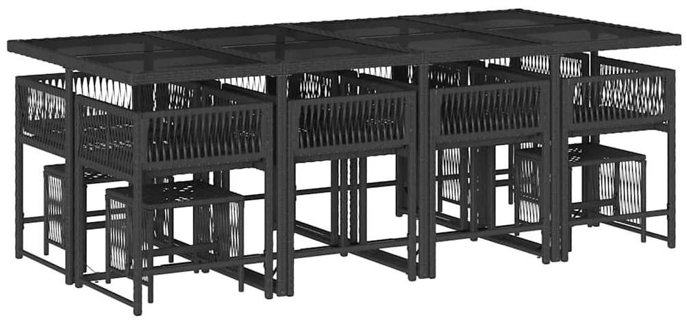 13 pcs conjunto de jantar p/jardim com almofadões vime PE preto