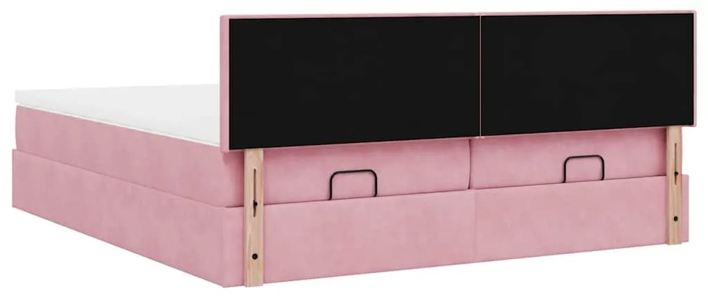 Estrutura de cama otomana com colchões 180x200 cm veludo rosa