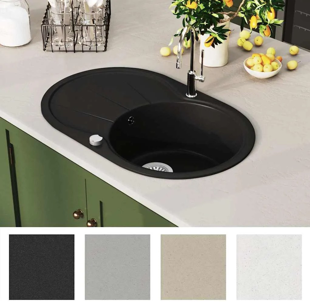 Lava-louça com 1 cuba oval preto