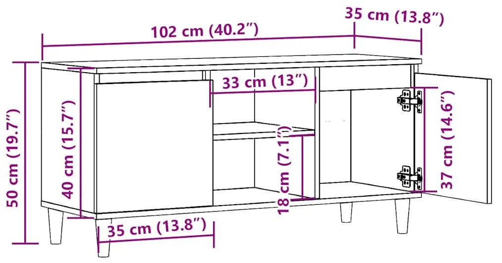 Móvel de TV 102x35x50cm derivados de madeira carvalho artisiano