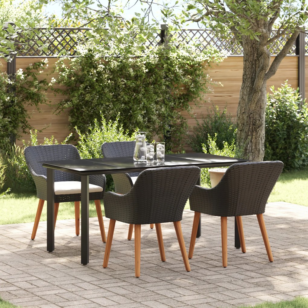 vidaXL Conjunto de Jantar de 5 Peças Preto Rattan Sintético