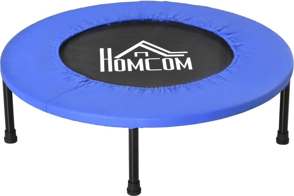 Trampolim Fitness Ø81cm Trampolim de Aço com Borda Protetora e 28 Molas para Exercícios em Interior E Exterior Carga 100kg 81x81x22,5cm Preto e Azul