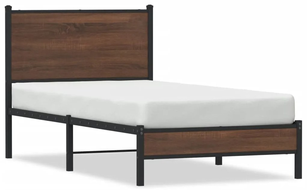 Estrutura cama com cabeceira 90x190 cm metal carvalho castanho