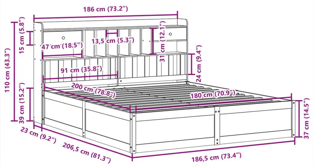 Cama sem colchão 180x200 cm madeira de pinho maciça branco