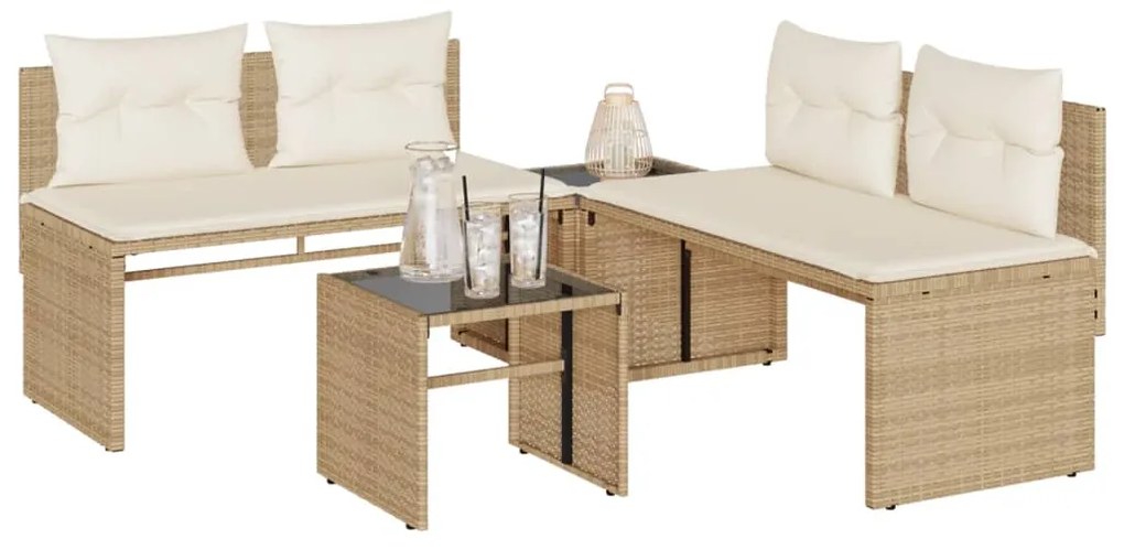 4 pcs conjunto de sofás para jardim c/ almofadões vime PE bege