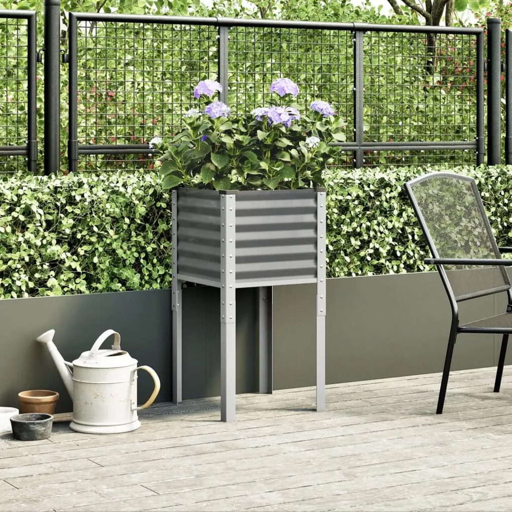 Vaso/floreira de jardim 45x45x88 cm aço cinzento