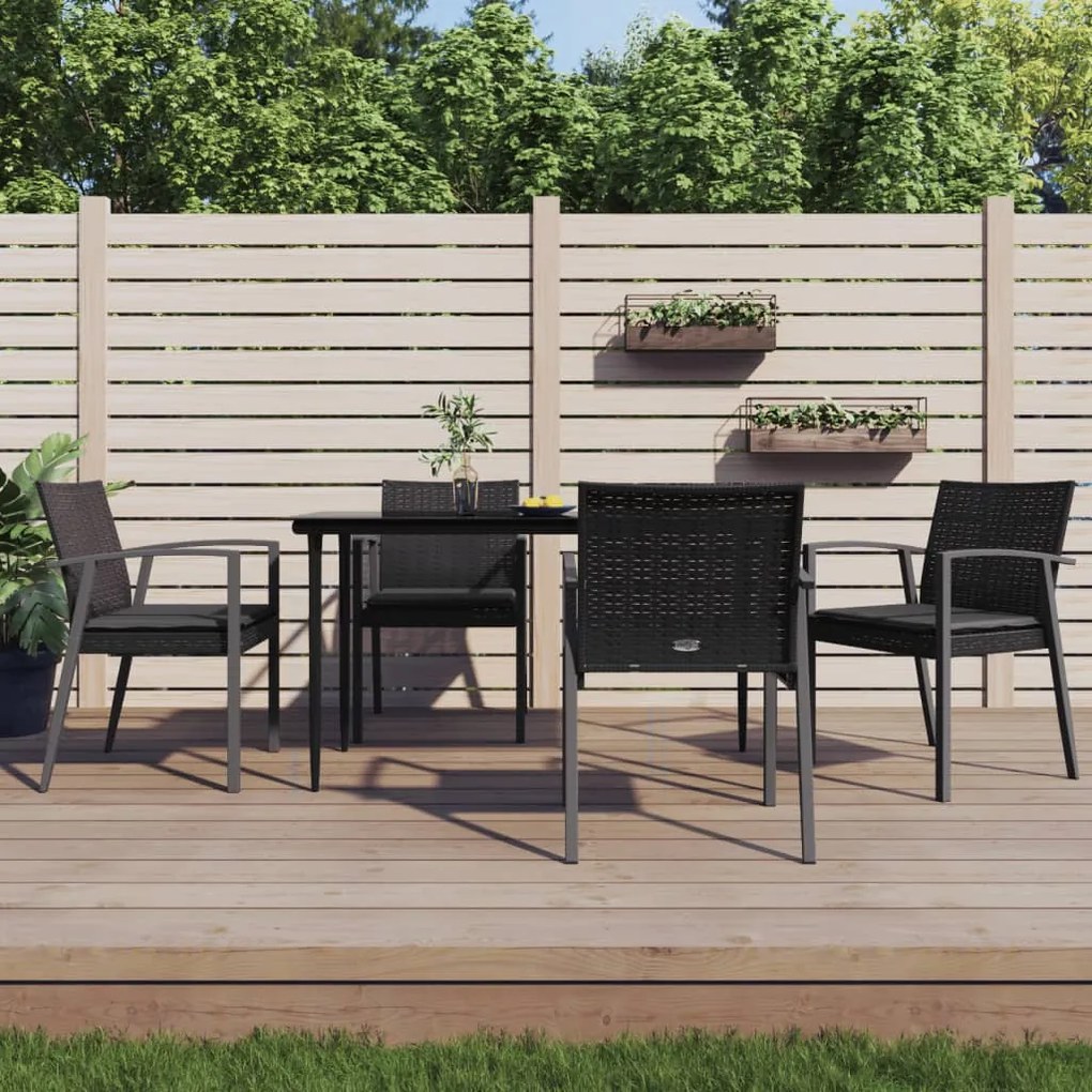 vidaXL Cadeiras jardim c/ almofadões 4 pcs 56,5x57x83 cm vime PE preto