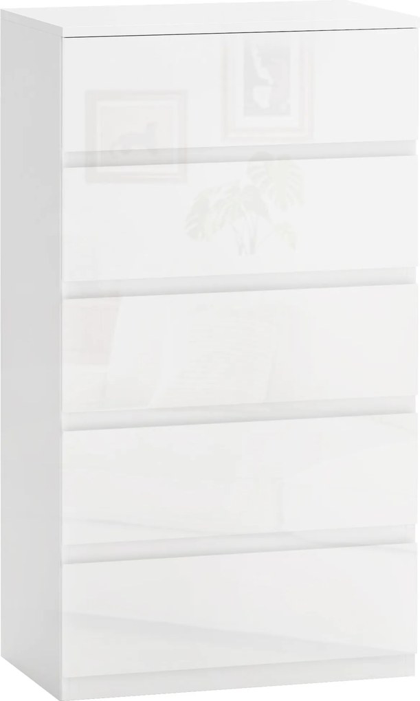 HOMCOM Cómoda para Quarto com 5 Gavetas Cómoda Madeira para Dormitório Quarto Branco Brilhante 55x33x80 cm | Aosom Portugal