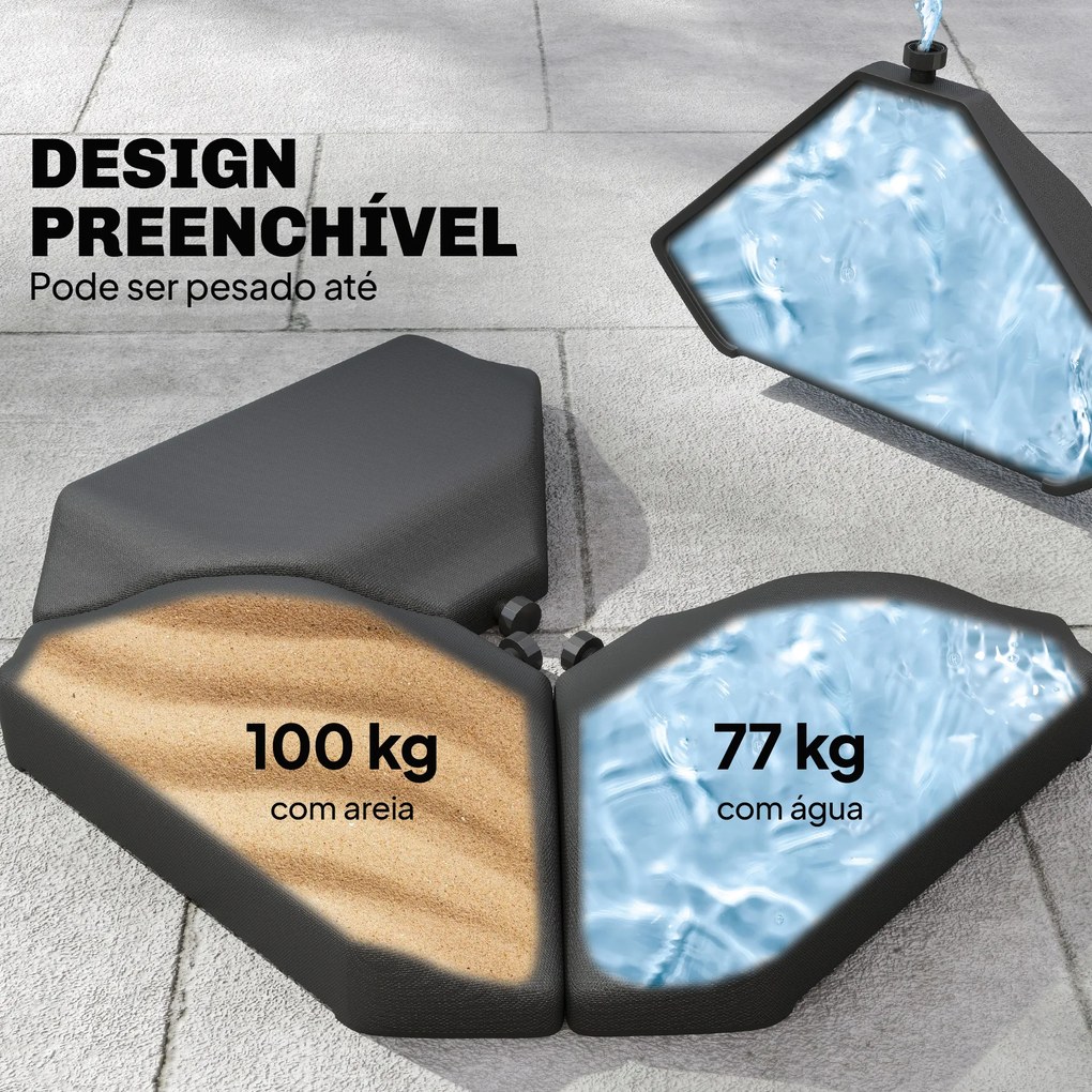 Base para Guarda-sol de 4 peças para Cantilever Suporte para Guarda-sol de HDPE Reenchível com Água 77 kg ou Areia 100 kg
