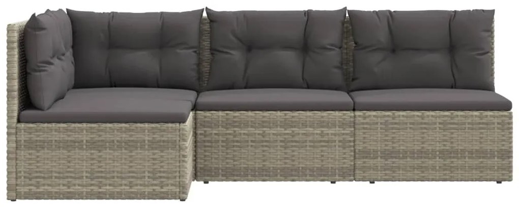 4 pcs conjunto lounge de jardim c/ almofadões vime PE cinzento