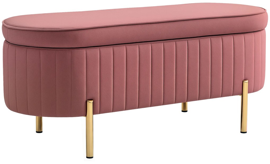 HOMCOM Banco Pé de Cama Estofado em Veludo Banco de Arrumação e Pés Dourado Banco para Entrada Dormitório 108x44x43,5 cm Rosa | Aosom Portugal