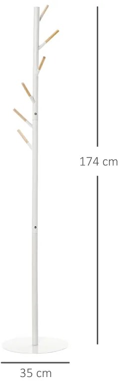 Cabide de Pé Gemma – Ø35x174 cm – Branco e Madeira Natural – Design Nó