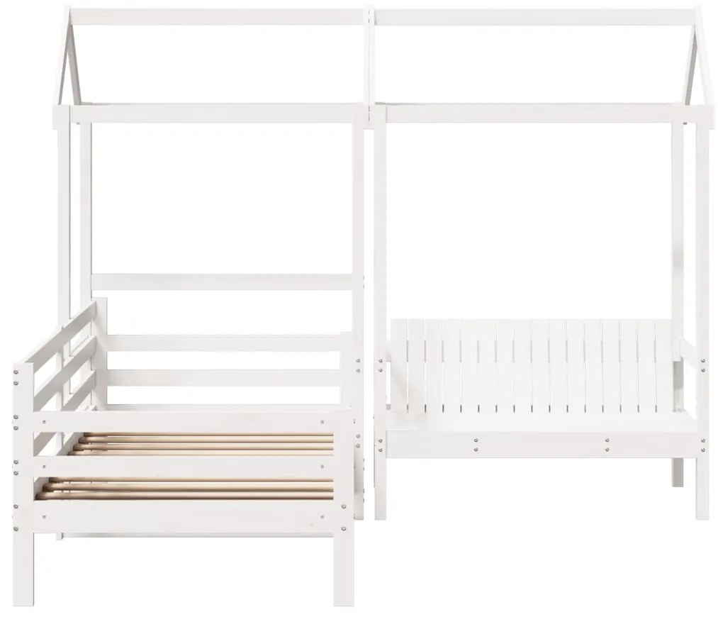 Conj. sofá-cama e banco c/ telhado 90x200cm pinho maciço branco