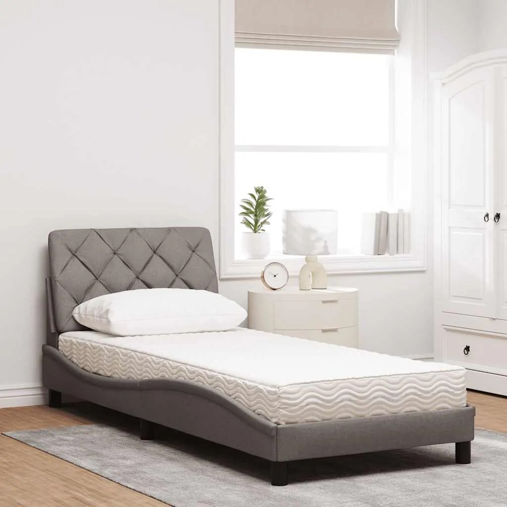 Cama com colchão 90x190 cm tecido castanho-acinzentado