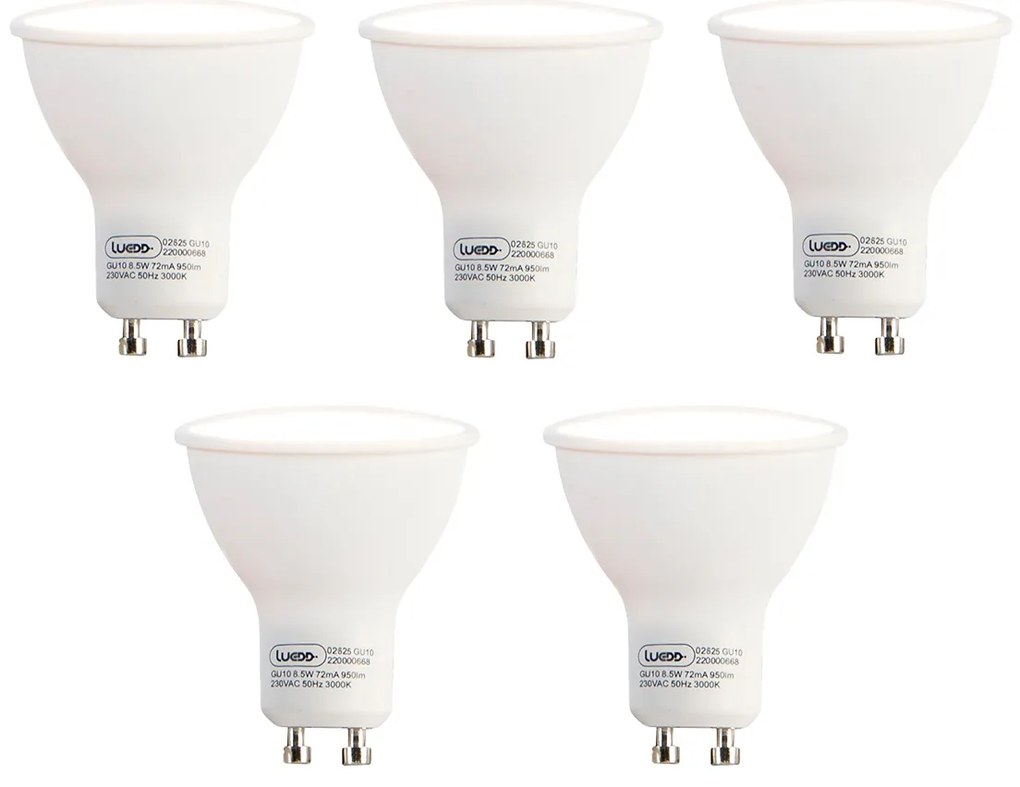 Conjunto de 5 lâmpadas LED GU10 8.5W 950lm 3000K