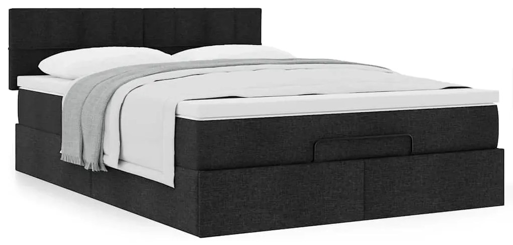 Cama otomana com colchão 140x190 cm tecido preto