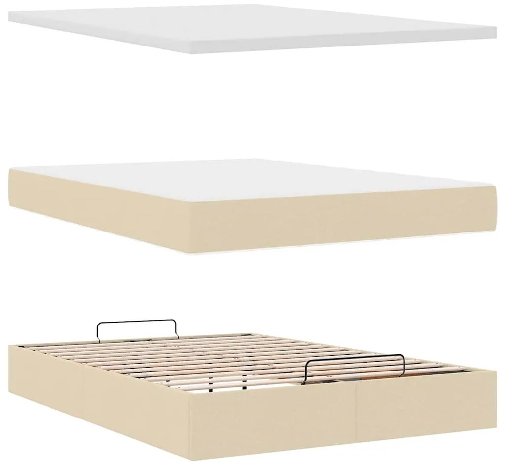 Cama otomana com colchão 140x200 cm tecido creme
