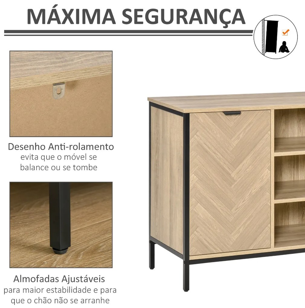 Aparador de Cozinha com 2 Portas Prateleiras Ajustáveis e 3 Compartimentos Abertos Móvel Auxiliar para Sala de Jantar e Sala de Estar 120x39,2x76cm
