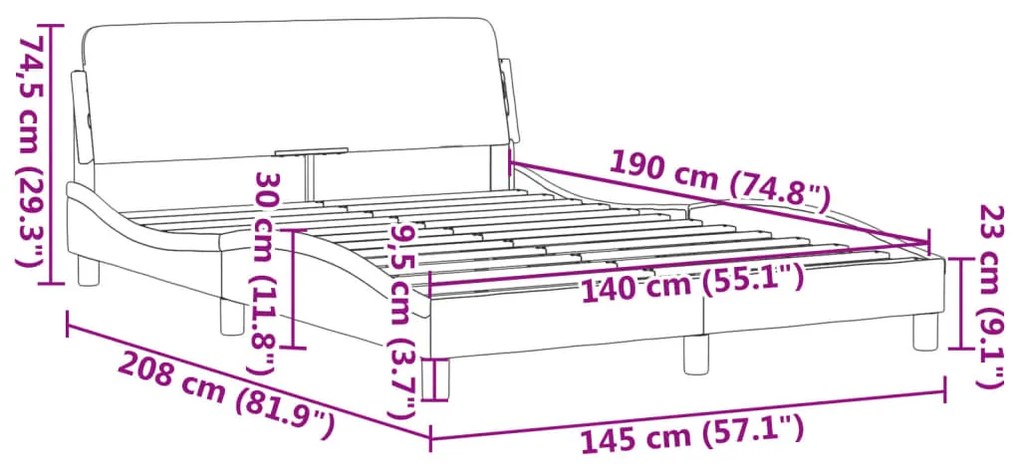 Estrutura cama c/ cabeceira 140x190 cm couro artificial preto