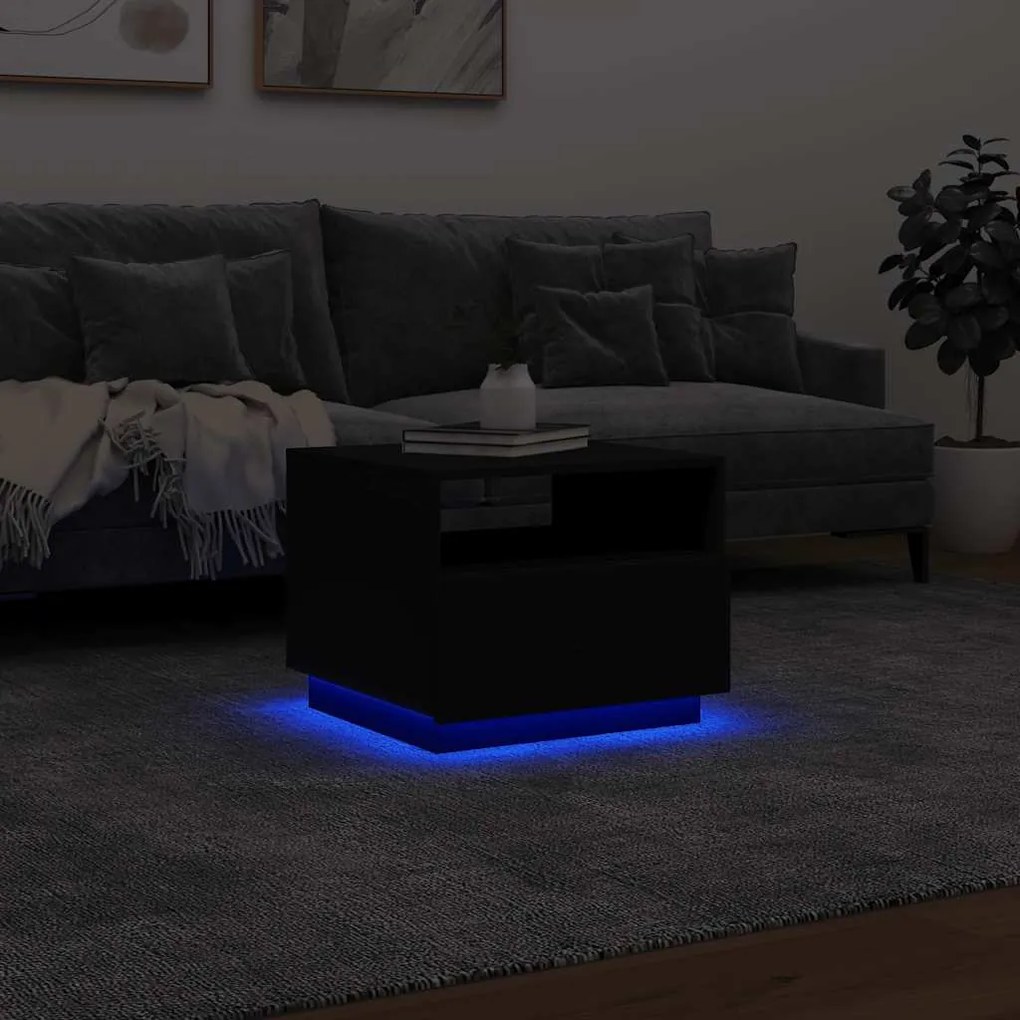 Mesa de centro com luzes LED 50x49x40 cm preto