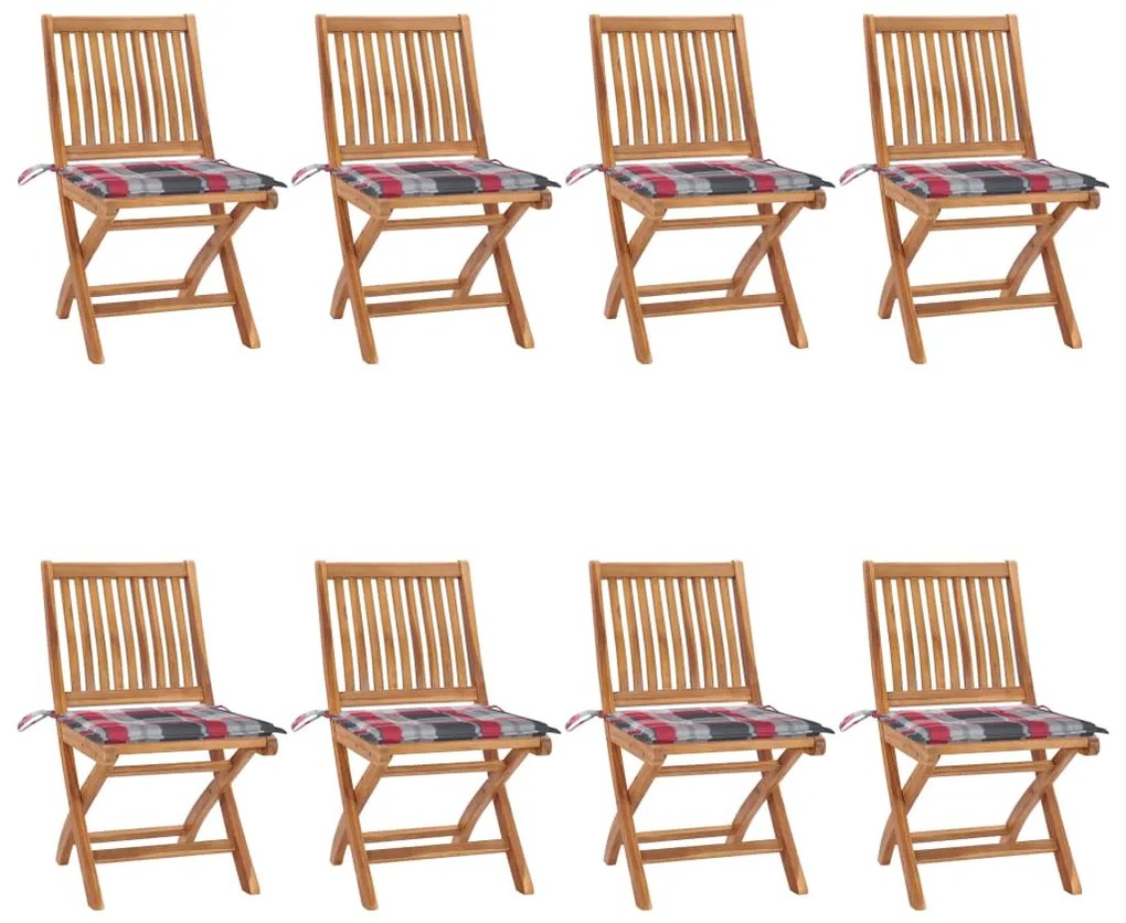 vidaXL Cadeiras de jardim dobráveis c/ almofadões 8 pcs teca maciça
