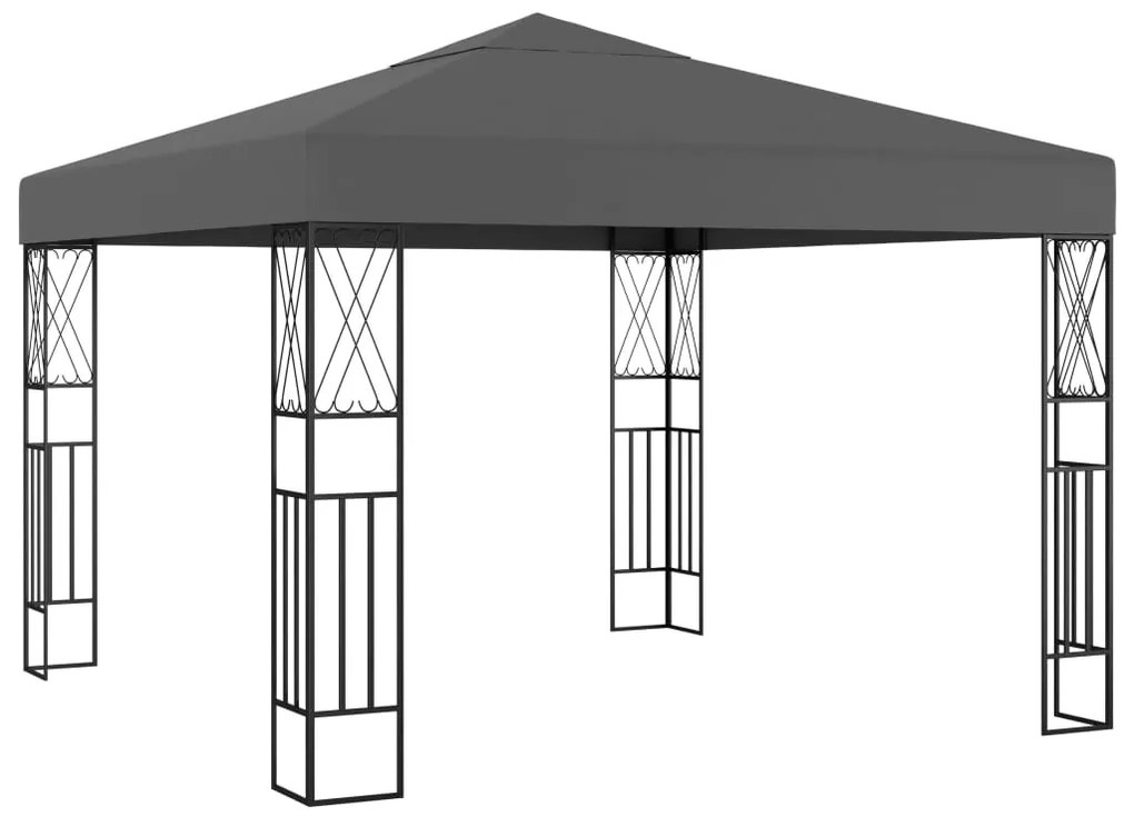 Gazebo com cordões de luzes LED 3x3 m tecido antracite