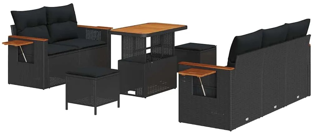 Conjunto de Sofás de Jardim de 8 Peças com Almofadas Preto Rattan Poli