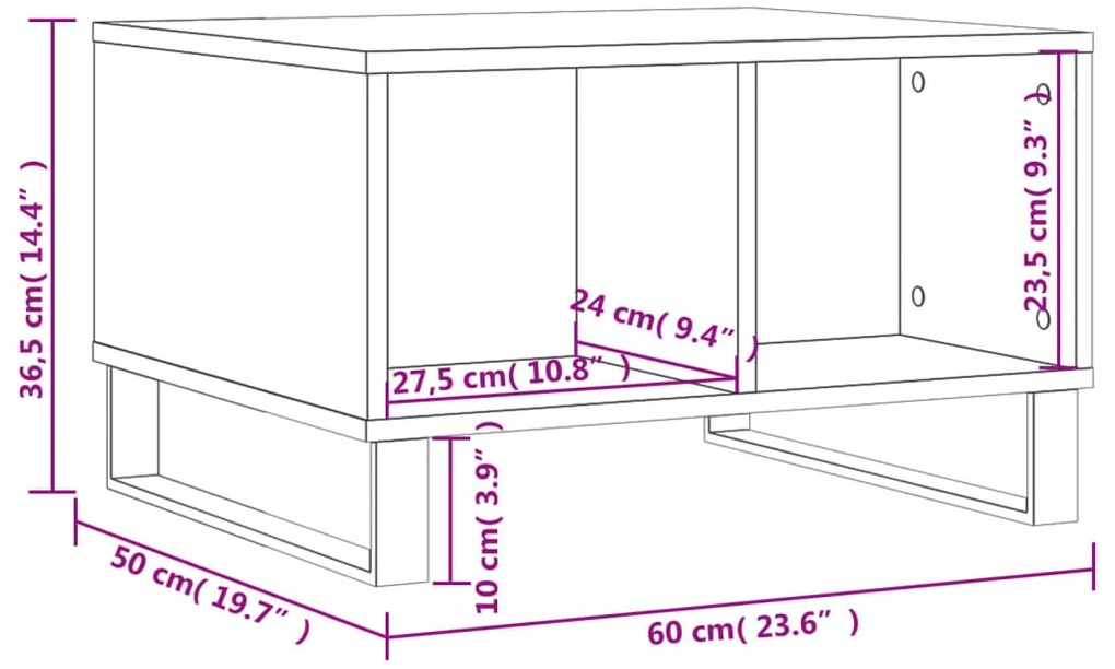 Mesa de centro 60x50x36,5cm derivados madeira carvalho castanho