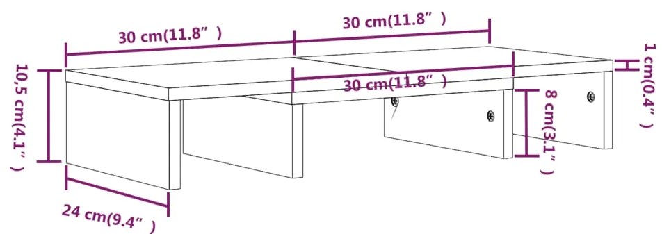 Suporte para Monitor em Madeira de Pinho de 60 cm - Cinzento