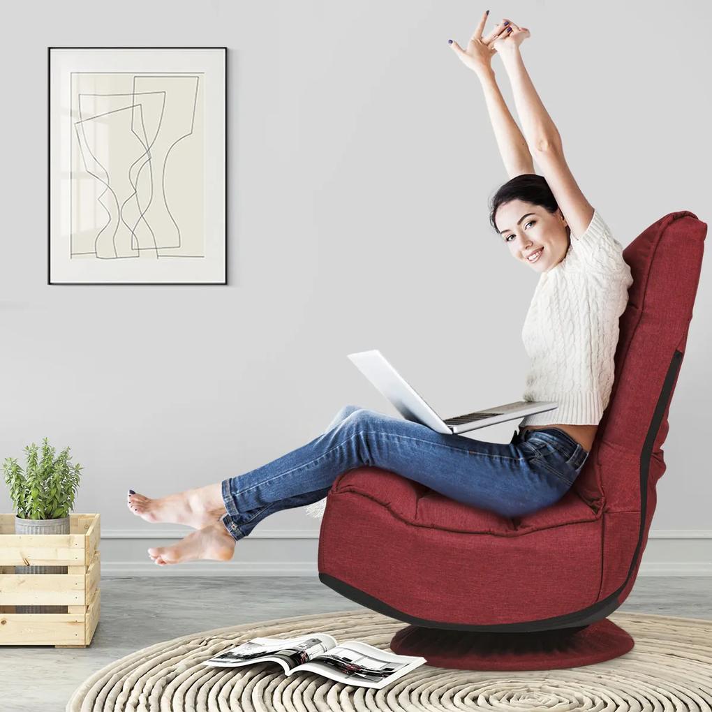 Cadeira giratória de chão nivelado 360° Ajustável em 5 posições para leitura de jogos de vídeo para adultos Ver TV  59 x 75 x 83 cm vermelha