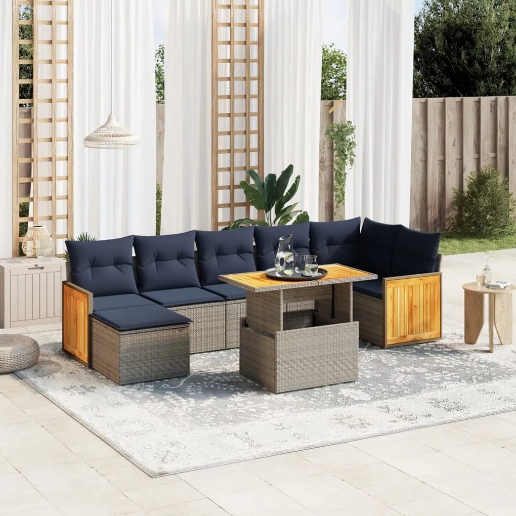 vidaXL 8 pcs conjunto sofás p/ jardim c/ almofadões vime PE cinzento