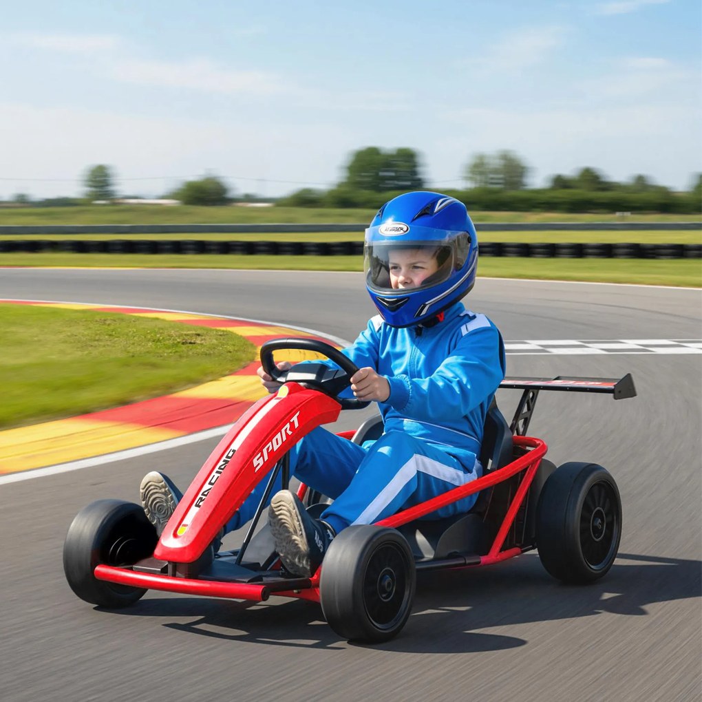Kart elétrico para crianças, com 2 motores de 24 V, modo de derrapagem a 13 km/h, 119 x 77 x 54 cm, vermelho
