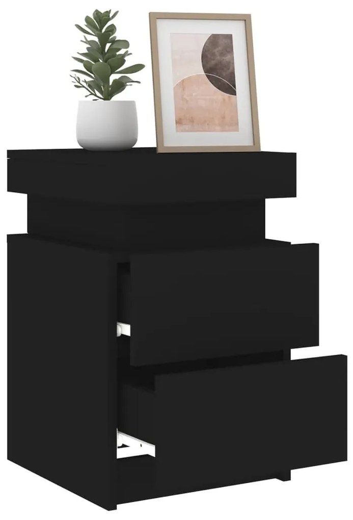 Mesa de cabeceira com luzes LED 35x39x55 cm preto