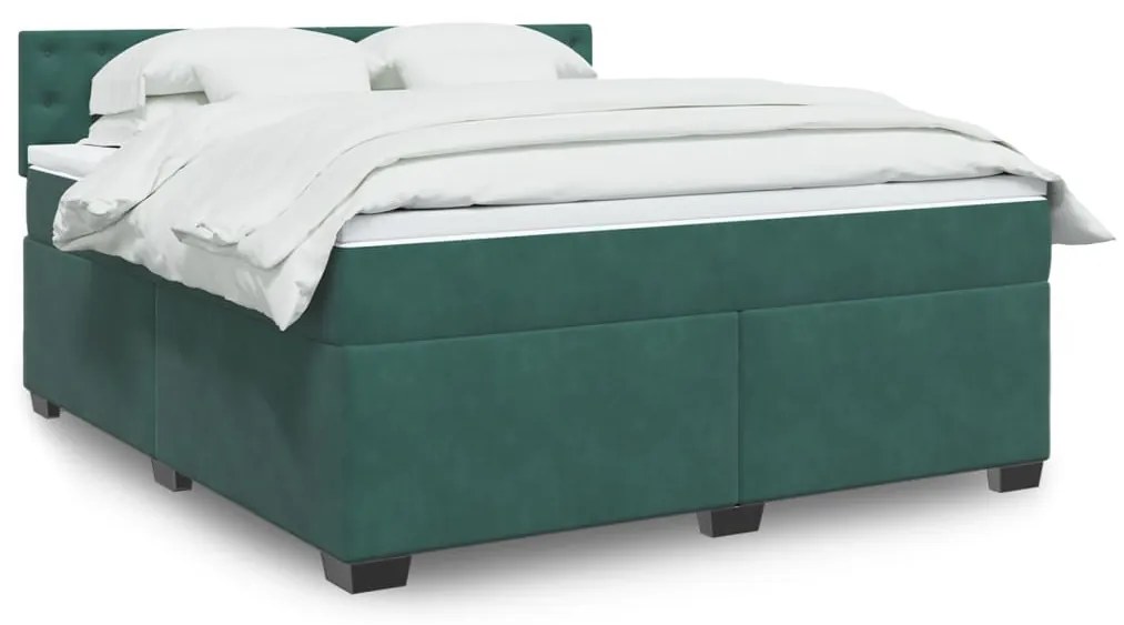 vidaXL Cama com molas/colchão 180x200 cm veludo verde-escuro