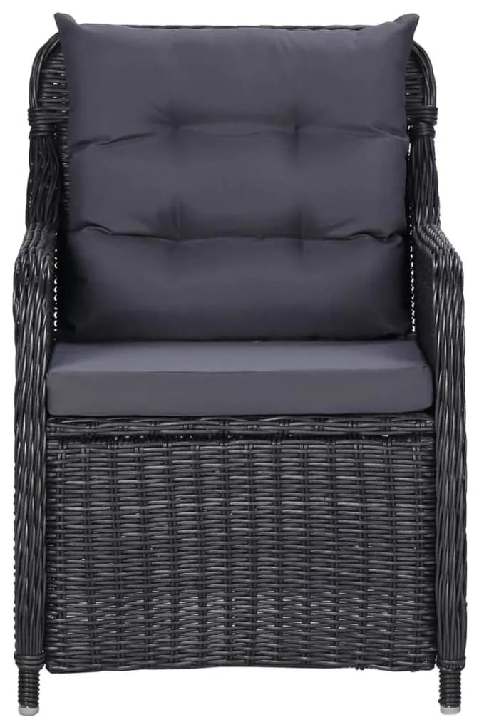 Cadeiras de jardim 2 pcs com almofadões vime PE preto