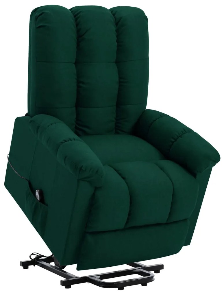 vidaXL Poltrona elevatória tecido verde-escuro