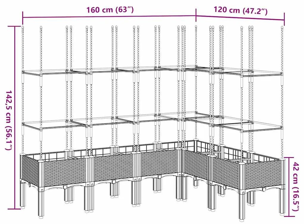Vaso/floreira de jardim c/ treliça 160x120x142,5 cm PP branco
