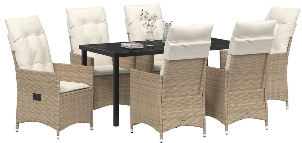 Conjunto de Jantar de Jardim de 7 Peças com Almofadas, Poliratan Bege