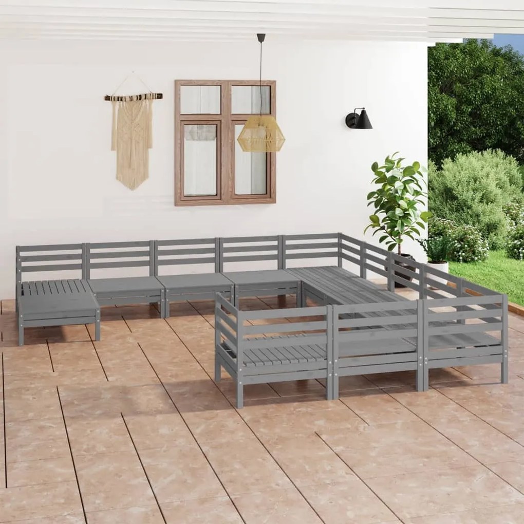 vidaXL 12 pcs conjunto lounge de jardim pinho maciço cinzento