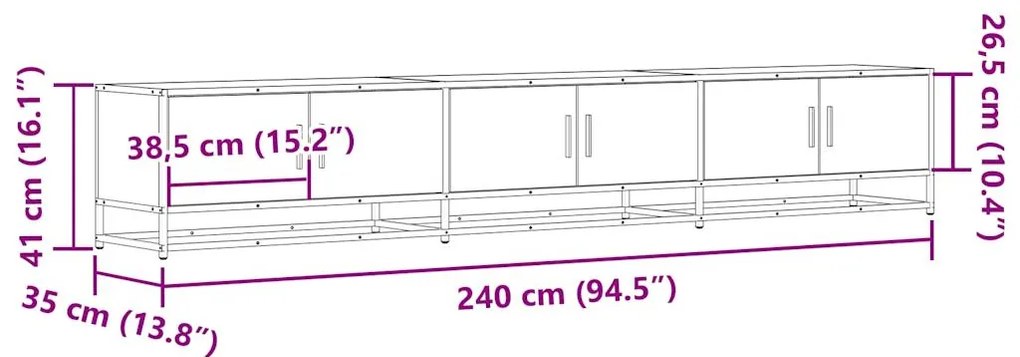 Móvel de TV 240x35x41 cm derivados de madeira cinzento sonoma