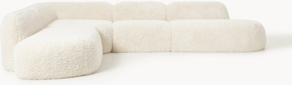 Sofá de canto modular XL em teddy com chaise longue Wolke (4 lugares)