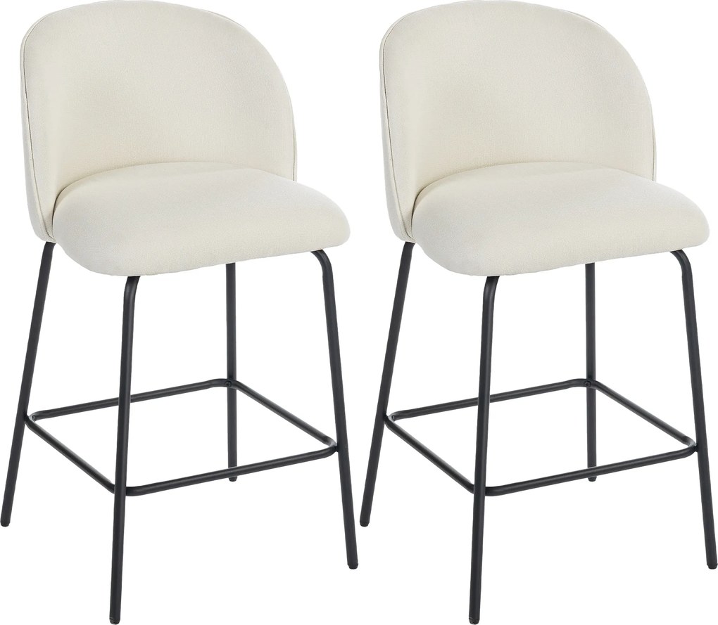 HOMCOM Conjunto de 2 Banquetas de Bar, Cadeiras de Bar, Apoio para Pés e Encosto, Tecido Efeito Linho, Altura do Assento 68 cm, Creme | Aosom Portugal