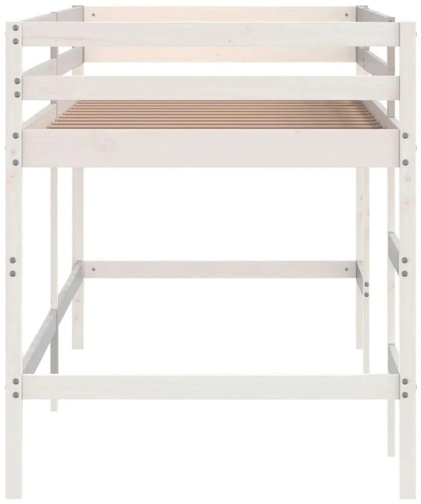 Cama alta p/ criança c/ escada 90x190 cm pinho maciço branco