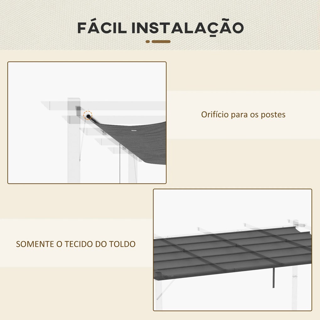 Cobertura para Pérgola 3,5x2,5 m Teto de Substituição Retrátil para Pé