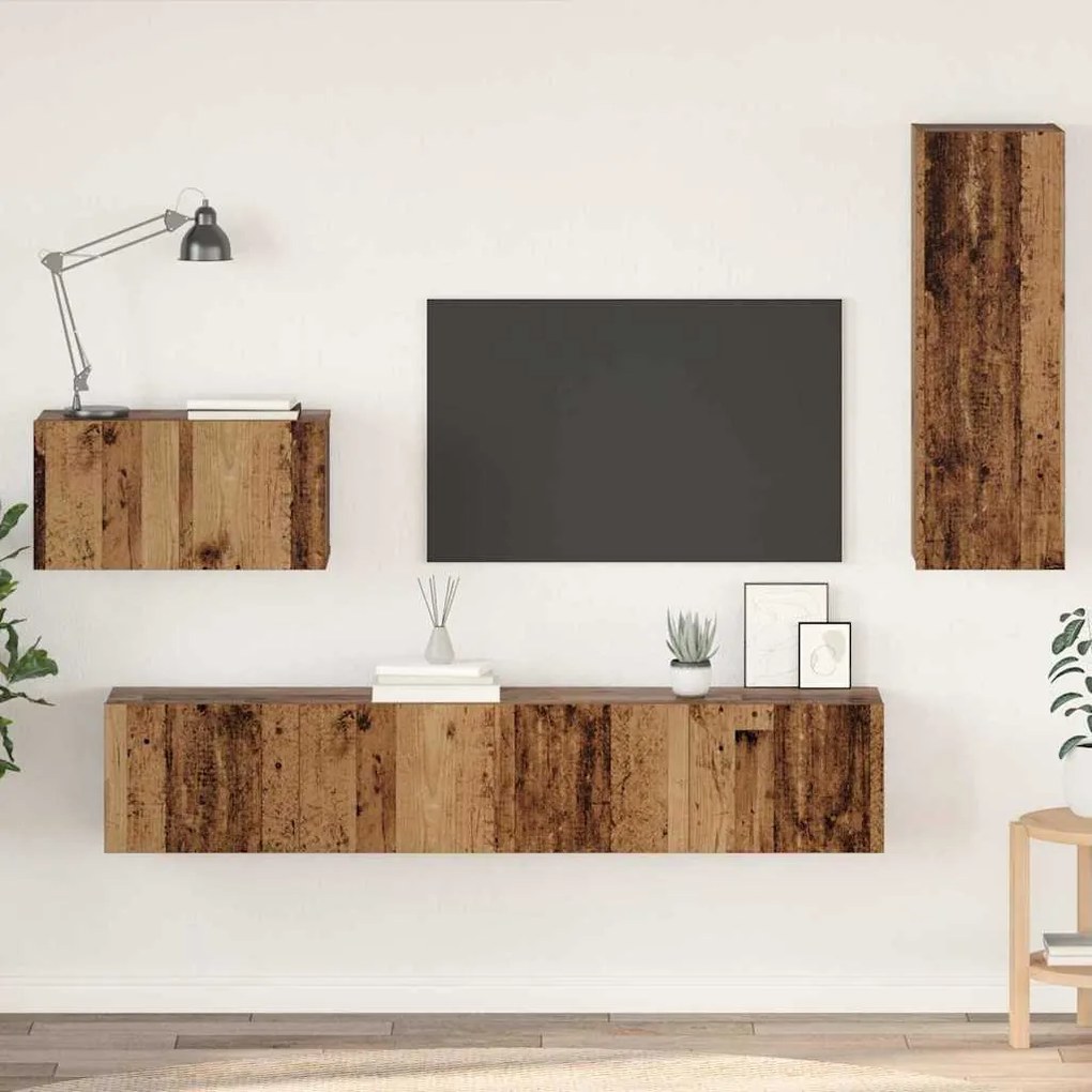 vidaXL Gabinete de TV de Parede 4 pcs Madeira Antiga Médio